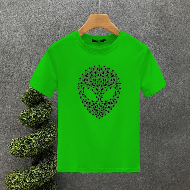 100% Baumwolle Marke T-shirt Für Männer Tees Linie Alien Print T Shirt Casual Kleidung Kurzarm Frauen Übergroßen_voghion.com
