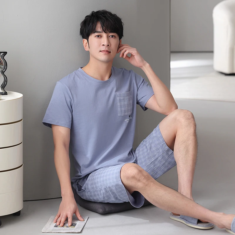 Men Pajamas Set Summer Short Sleeve Striped Casual Tracksuit Sleepshirt + Shorts 2pc Pyjamas Male 4XL 5XL 6XL 7XL Pijamas Hombre pajama sets