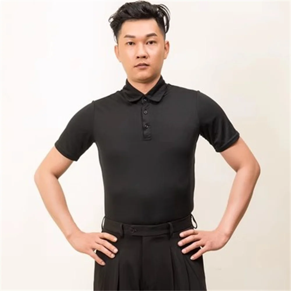 Men's white long sleeved Latin dance shirt Lapel modern dance tops New Boys' Slim Fit Dance Performance Clothing