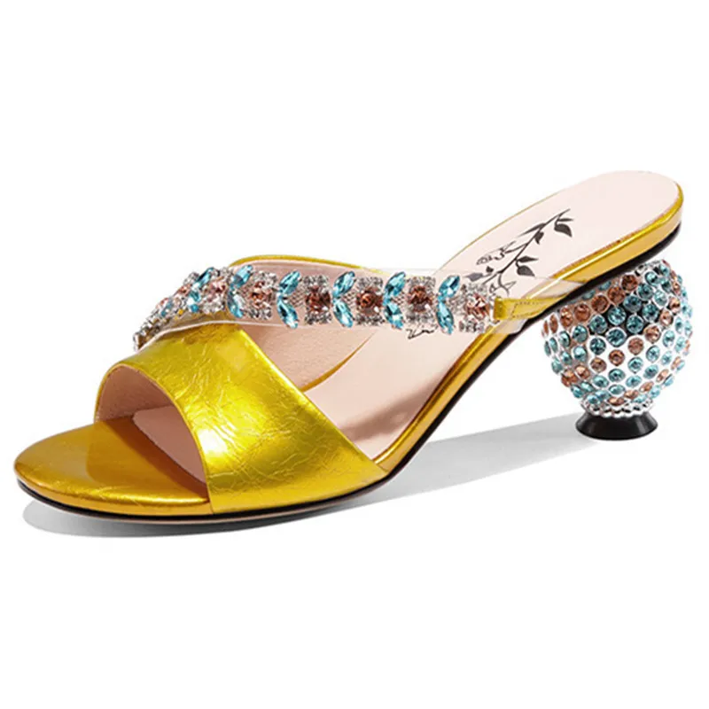 

. HOT Genuine Leather Shoes Women Sandals Crystal Strange High Heel Party Wedding Shoes Ladies Summer Sandals Woman