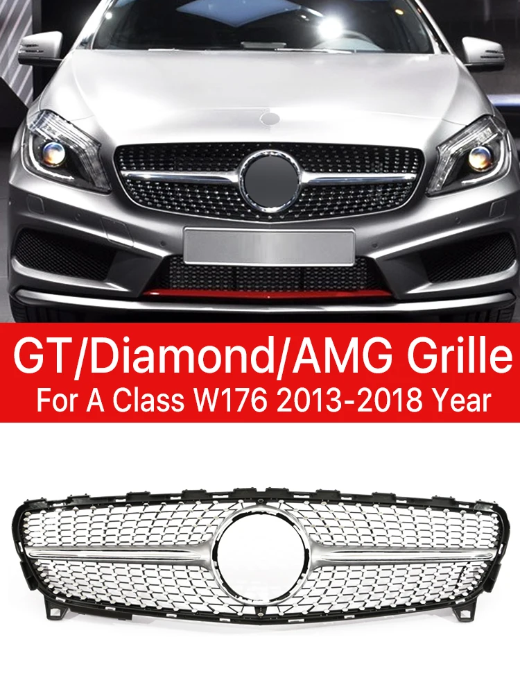 

For Mercedes Benz A Class W176 A35 A180 A200 A250 A260 2013-2015 2016-2018 Black Silver A45 Style Front Bumper AMG Grille