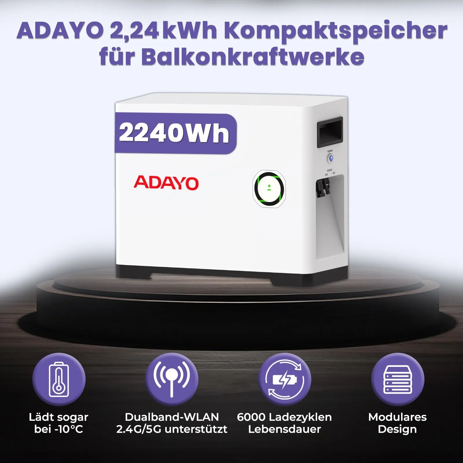DA802 Balkon-Solarspeicher 2240Wh, LiFePO4 Batterie, 840W DC-Ausgang, 2×MPPT, Plug & Play, WLAN 2.4G/5G, Wand- oder Bodenmontage – Detail 2