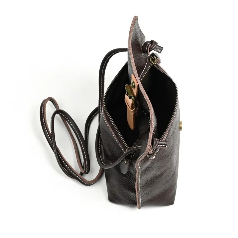 Johnature-Bolsa pequena de couro genuíno vintage para mulheres, bolsa versátil de lazer, couro macio natural, bolsa tiracolo e ombro cor sólida