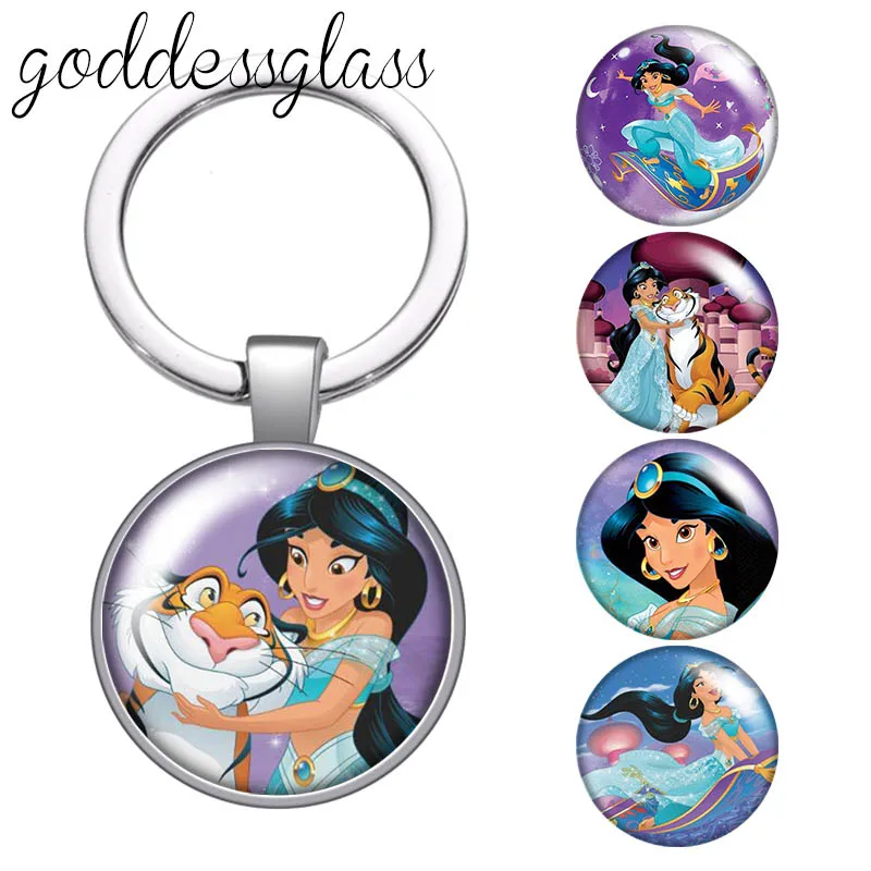 Disney Princess Jasmine Aladdin Lamp Photo Glass Cabochon Portachiavi Borsa Portachiavi Per Auto Portachiavi Con Ciondoli Regalo