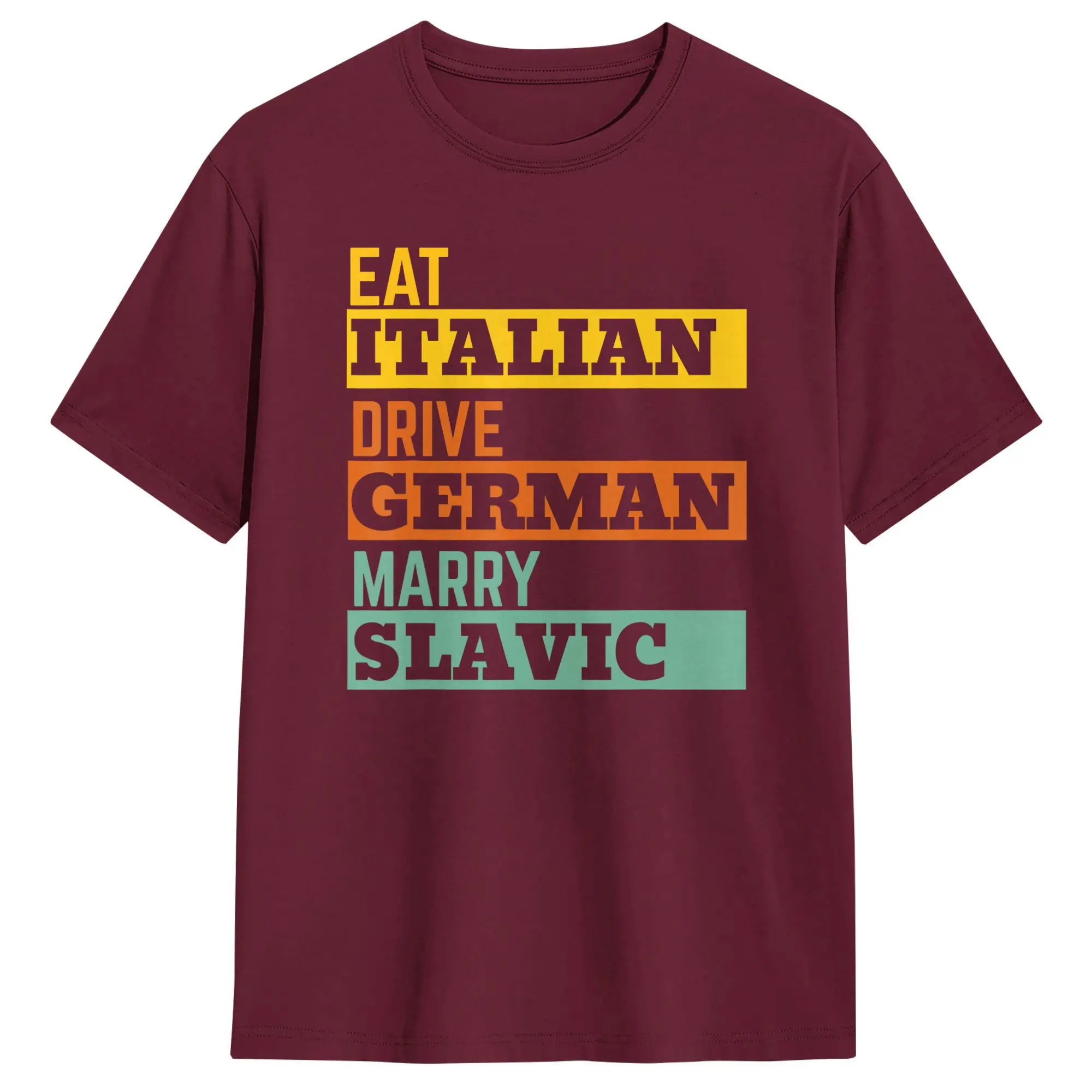 Men's Retro Humor Cotton T-Shirt - Eat, Drive, Marry Phrase, Short Sleeve O-Neck Summer Tee