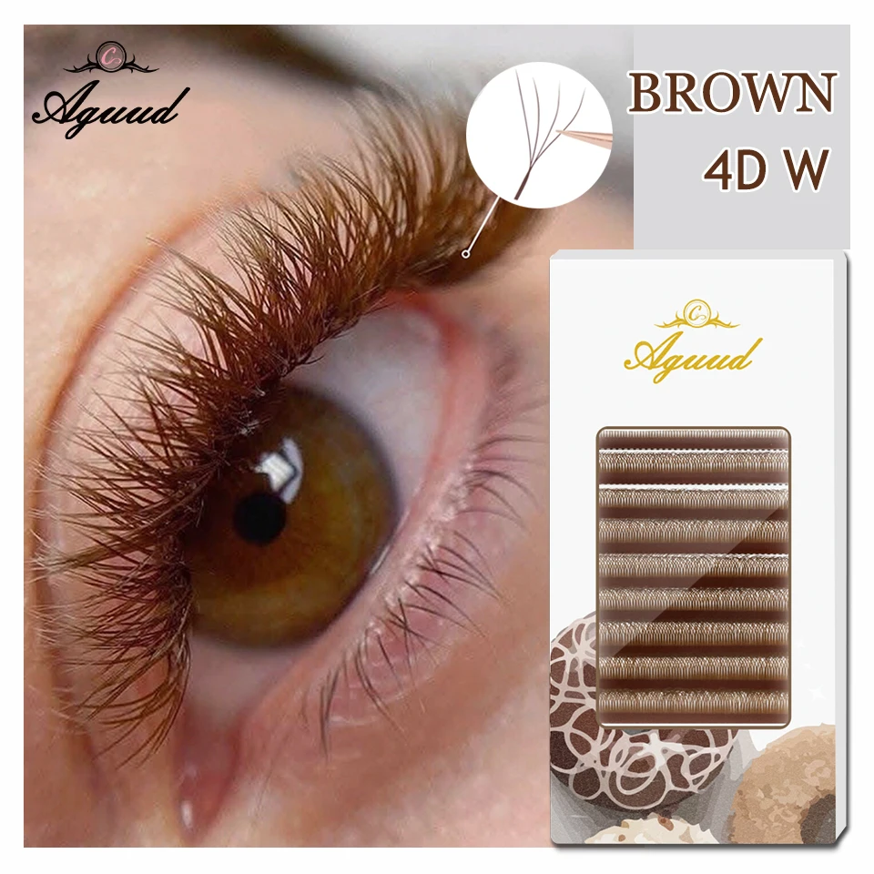 AGUUD 3D 4D Brown Premade Bloom Fans Lashes YY 5D-W Shaped Fairy Clover Volume Eyelash Extensions Soft Brown Fairy Clover Lashes