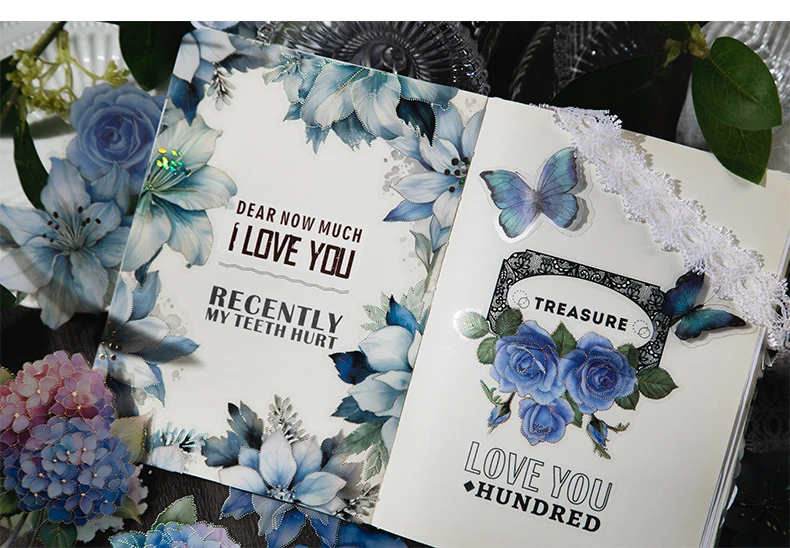 10 teile/paket blaue Thema Blumen Aufkleber dekorative Kleber DIY Kreativität Scrap booking handgemachte Junk Journal Lieferungen – Detail 13