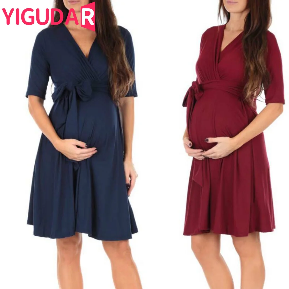 

2023 summer Korean loose short sleeve lace up loose maternity lactation dress pregnancy photoshoot dress vestidos de fotografia