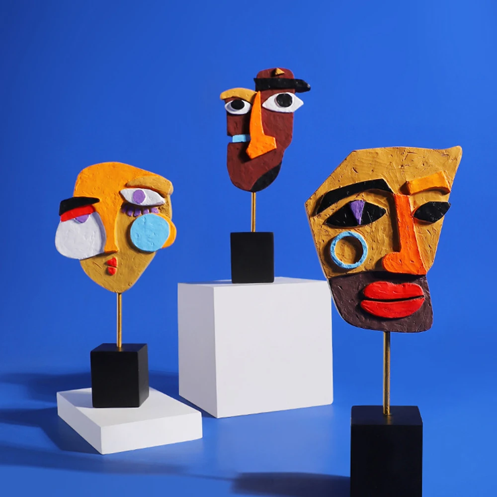 

Nordic Figurines Statue Abstract Resin Desktop Ornaments Sculpture Miniature Face Character Art Crafts Office Home Decoration
