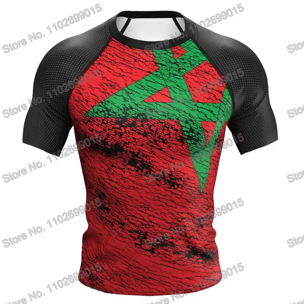 Morocco Rash Guard Surf Clothing BJJ MMA Men Short Sleeve Diving T-Shirt Tight Swimwear Summer Beach Floatsuit Women GYM Tops