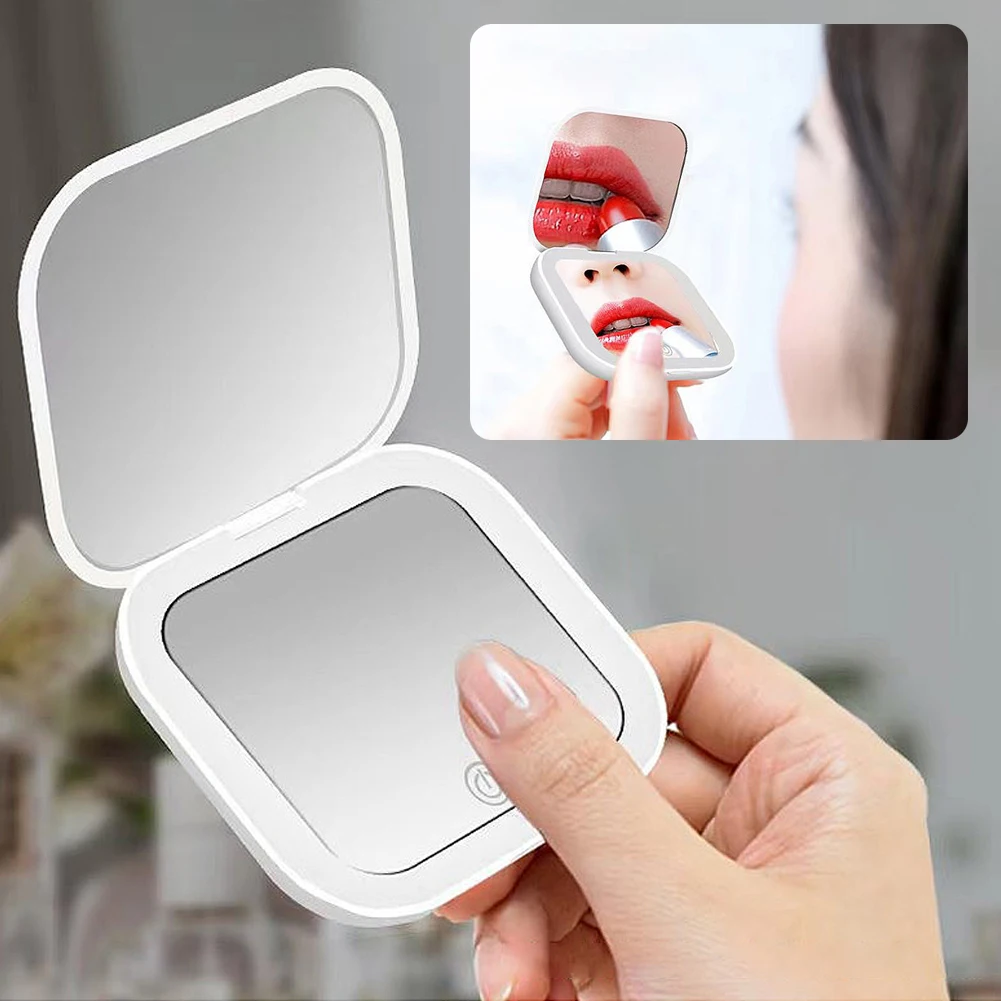 컴팩트 LED 메이크업 거울, 조명 포함, 1X 확대 포켓, 휴대용 여행, 접이식 화장품, 화장대 거울, 여성용 선물