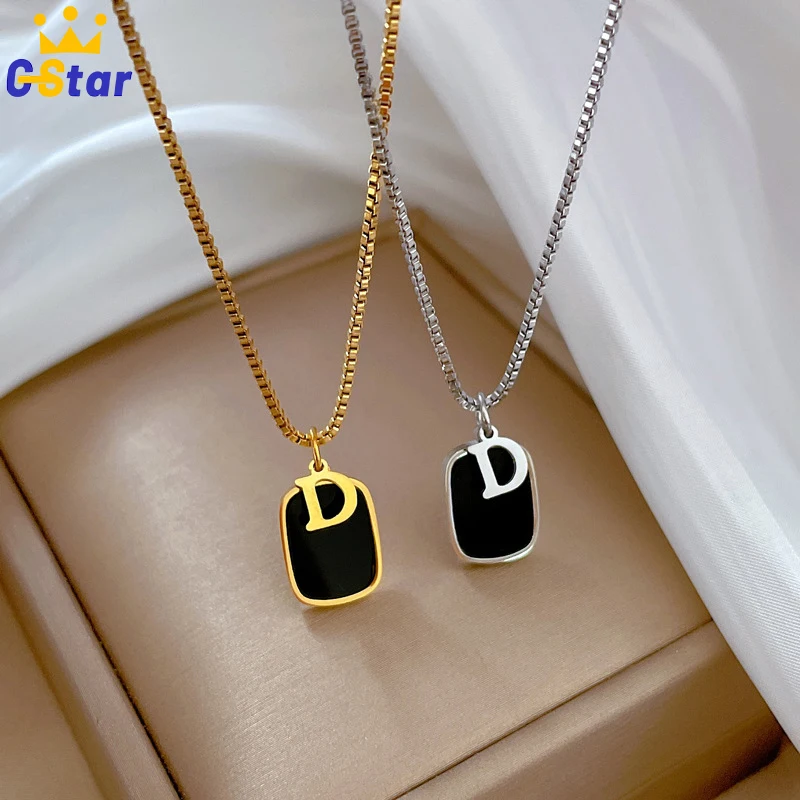 

Initial D Letter Pendant Sexy Necklace for Women Stainless Steel Box Chain Choker Necklaces Korean Trend Fashion Party Jewelry