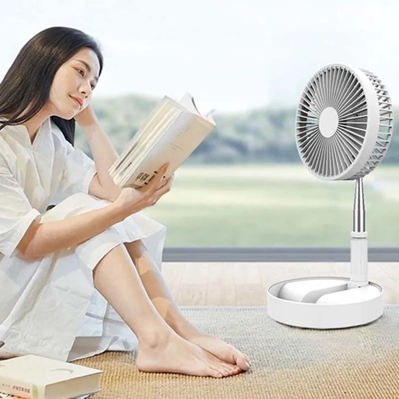 Foldable Telescopic Wireless Portable Desk Fan Usb Rechargeable Built-In Battery Oscillating Standing Air Cooling Fan 5