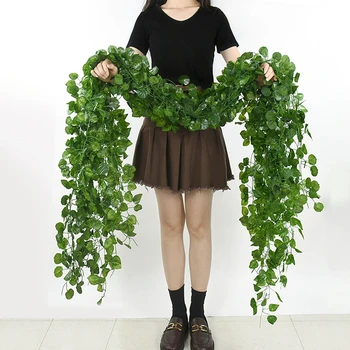 2.1M Artificial Plant Green Ivy Leaf Garland Silk Wall Hanging Vine Home Garden Decoration Wedding Party DIY Fake Wreath Leaves 2
