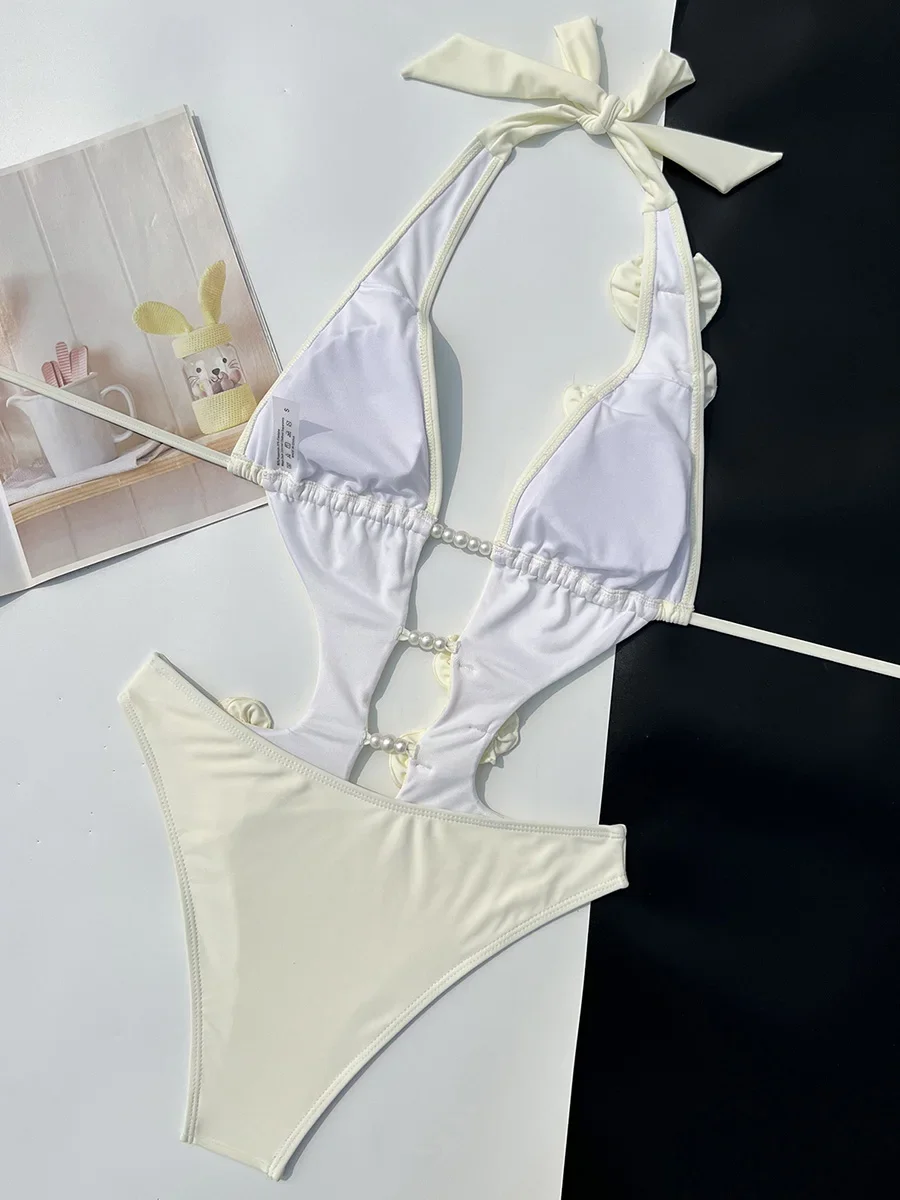 Flygo Women's Deep V Neck Monokini - Halter Backless One Piece Swimsuit With High Waist