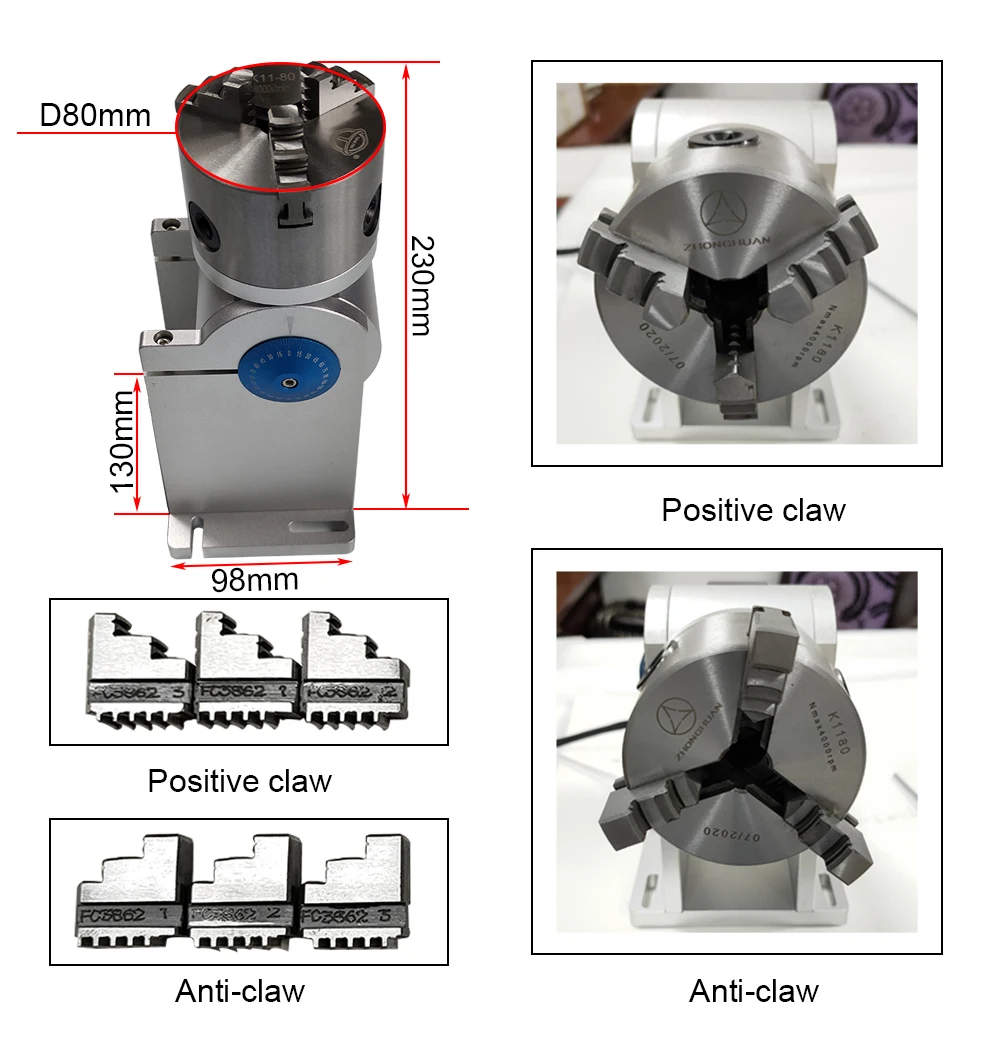 HUNST Rotary Attachment Diameter 80mm Device Fixture Gripper Three Chuck Rotary Worktable for Laser Marking Parts Machine wood pellet mill for sale