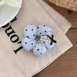Charming Flower - Shaped Hair Scrunchies with Heart Print - Sweet Hair Accessories (Blue)