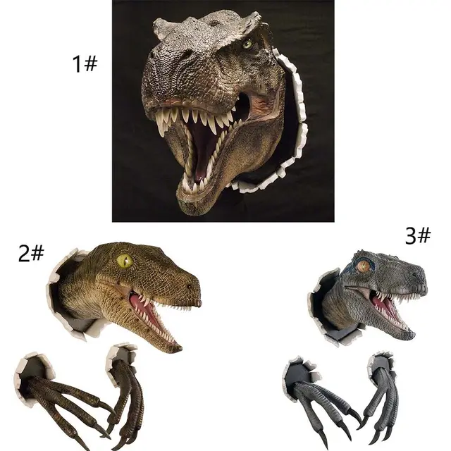 Sculpture murale de dinosaure 3D, tête de dinosaure en résine avec griffes, décoration d'intérieur 3