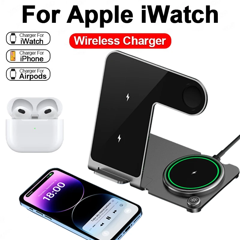 Nuova Stazione Di Ricarica Wireless 3 In 1 Per Apple Iphone 15 Pro Max 14 13 12 Huawei Samsung Airpods Iwatch Charger Lamp Lega 2024