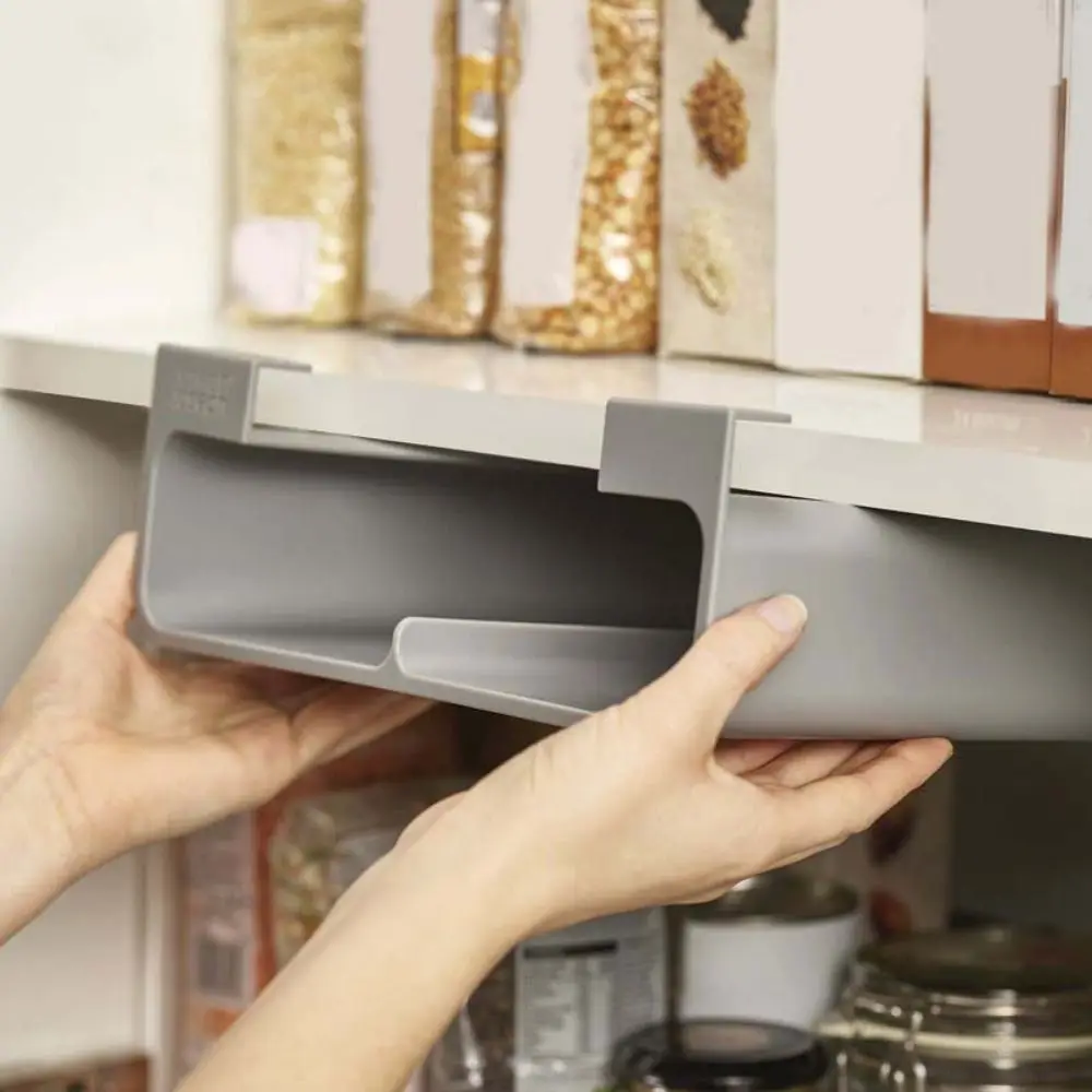 Plastic Cling Film Organizer Grey Wall Mounted Tinfoil Organizer No-Punch Space Saving Hanging Cabinet Storage Shelf for Home 2