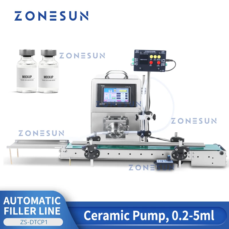 

ZONESUN ZS-DTCP1 Automatic Vial Liquid Filling Machine With Conveyer Belt 0.2-5ml Reagent Eyedrop Ceramic Pump Bottle Filler