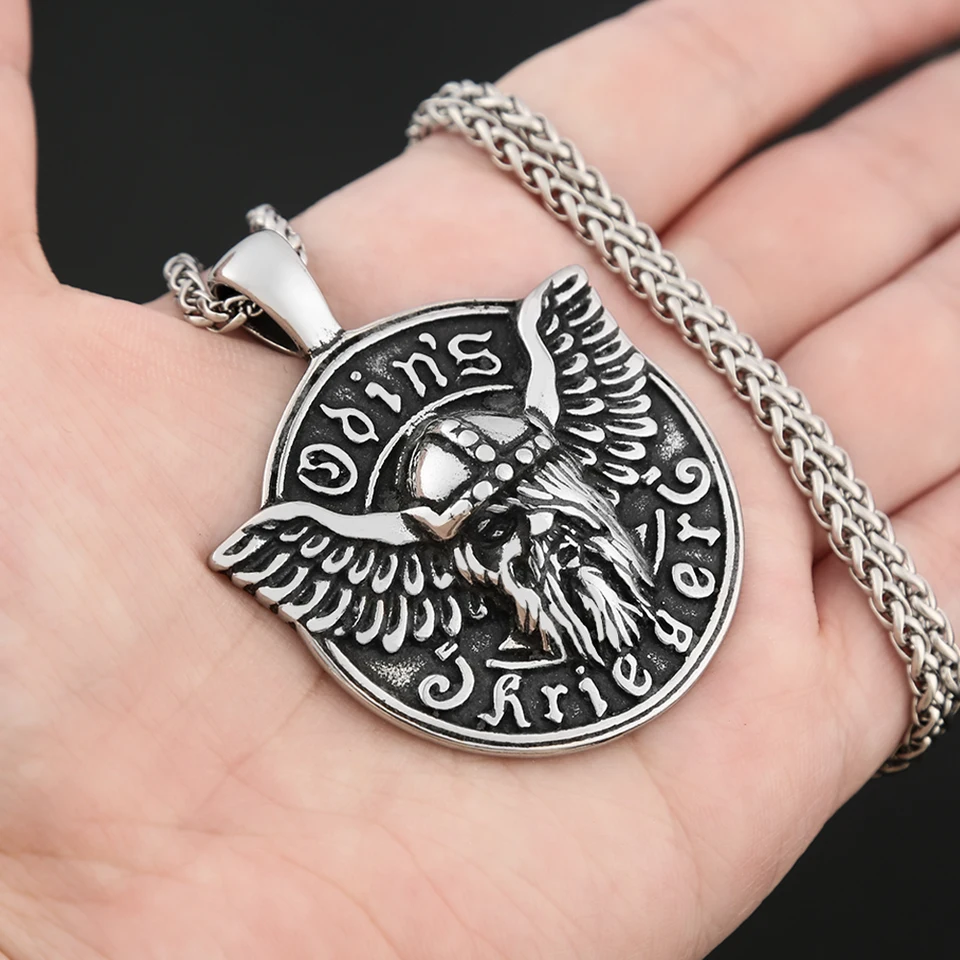 Collana Uomo Viking Odin Con Testa Di Ariete | Acciaio Inossidabile 316L | Rune Nordiche | Catena 60 Cm - 3