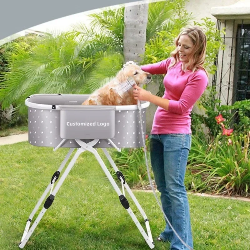 Banheira portátil para animais de estimação com altura ajustável, banheira dobrável universal para gatos e cães