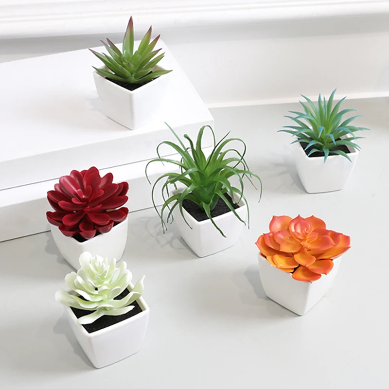 6PCS (Set) Mini Artificial Succulent Plant Plastic White Bonsai