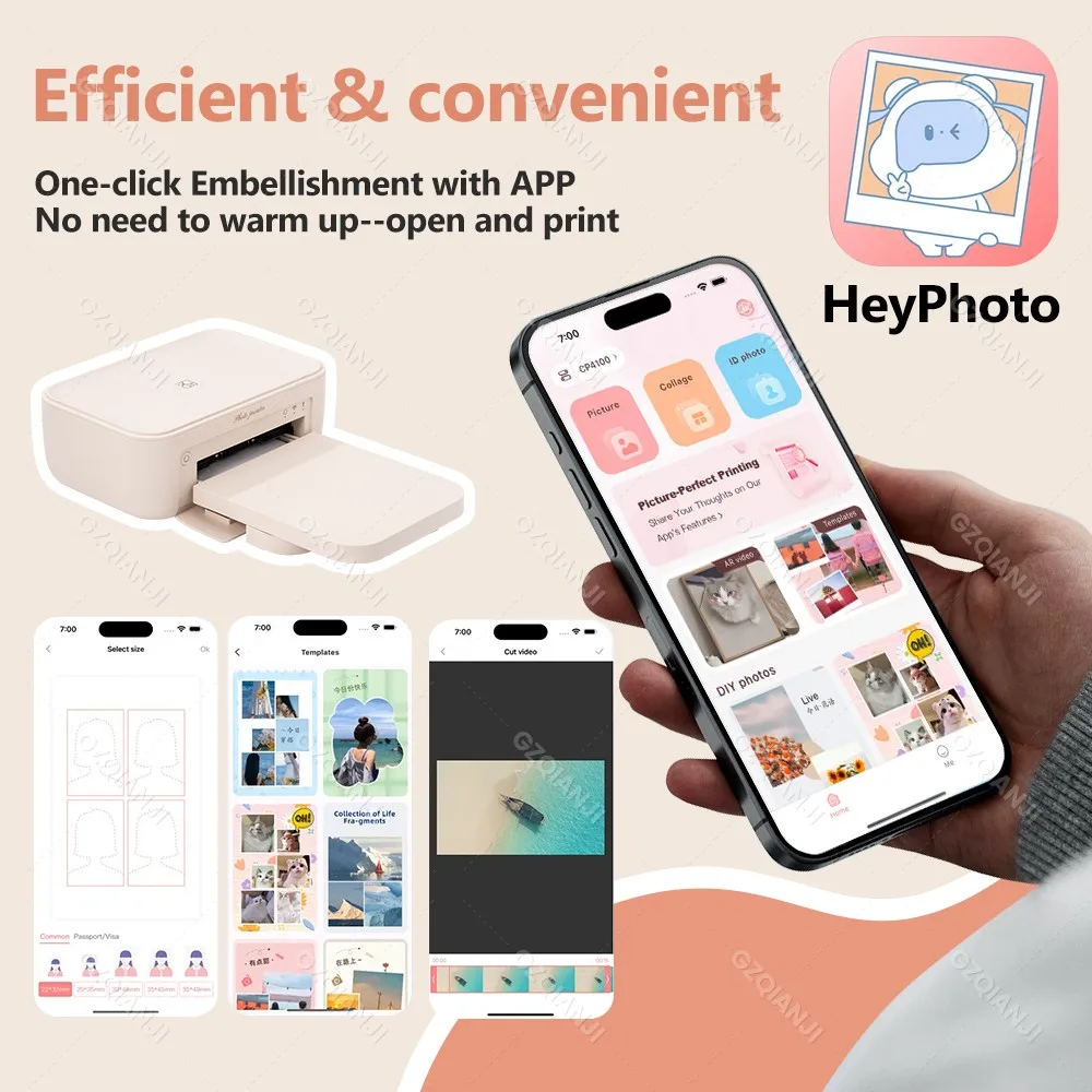 300DPI HPRT CP4100 블루투스 포토 프린터 4x6인치 열전사 포토 용지 컬러 리본 데스크탑 프린터 가정용