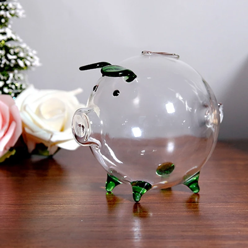 Tirelire cochon 50JC, boîte d'épargne pièces monnaie, mignon en verre Transparent, Souvenir naissance