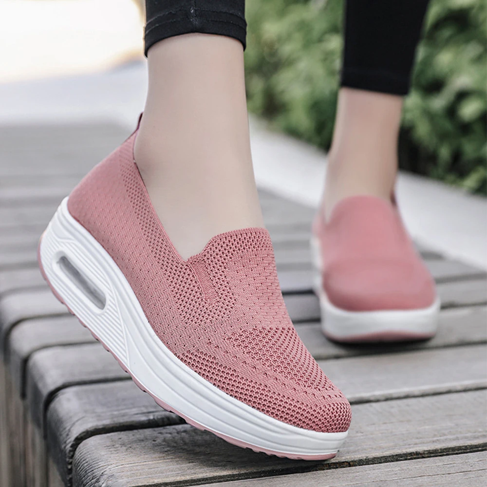 Summer Women Slip-On Vulcanized Sneakers Fashion Platform Solid Color Mesh Sport Shoes Ladies Casual Breathable Walking Sneakers