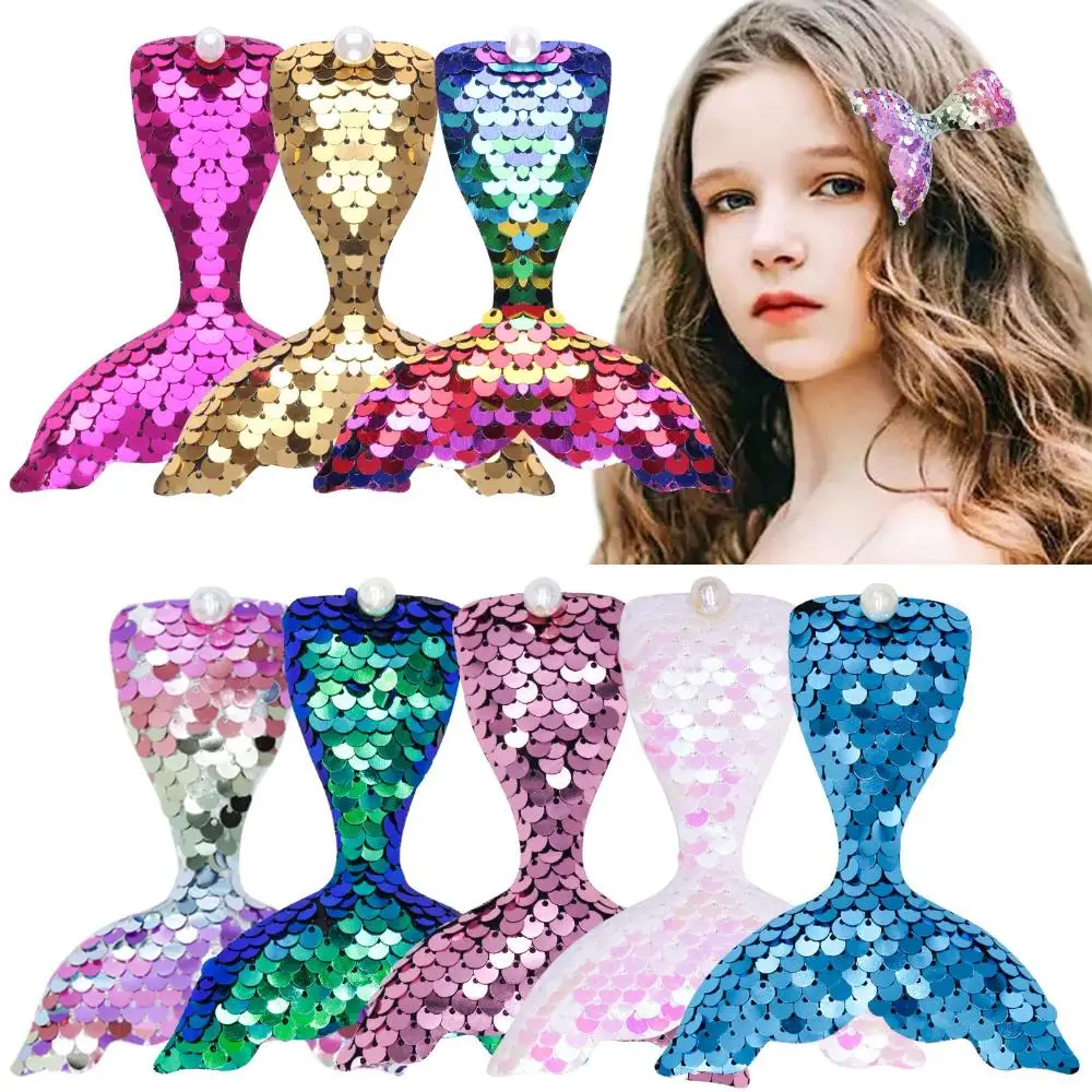 

Girls Side Clip Headdress Fashion Design Mermaid Tail Cartoon Hair Clip Kids Glitter Hairpin Women Hair Accessories