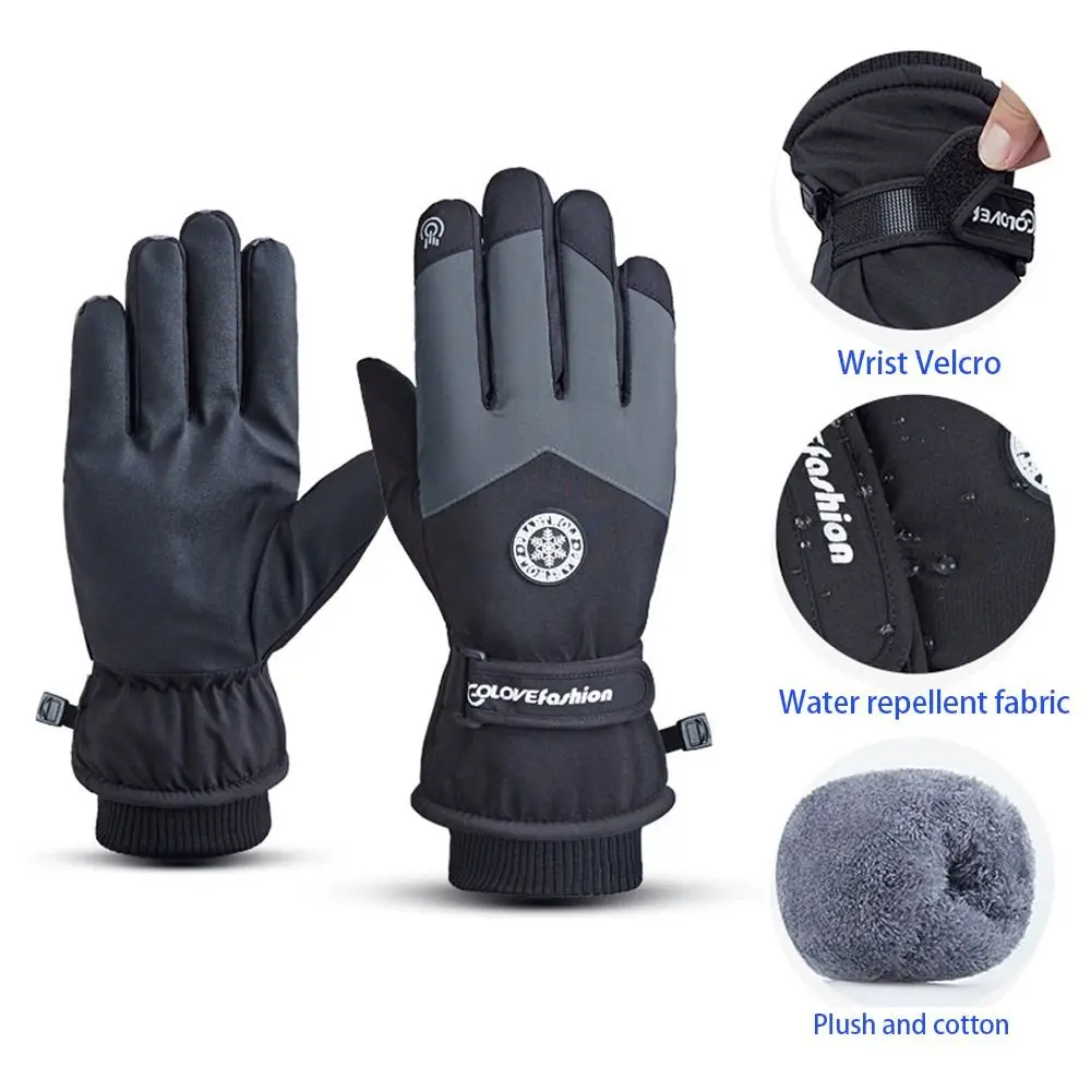Winter Snowboard Ski Gloves PU Leather Non-slip Touch Screen Waterproof Motorcycle Cycling Fleece Warm Riding Gloves 4