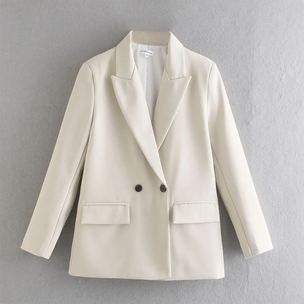 2023 frauen Mode Zweireiher Lose Blazer Mantel Vintage Langarm Klappen Taschen Weibliche_voghion.com