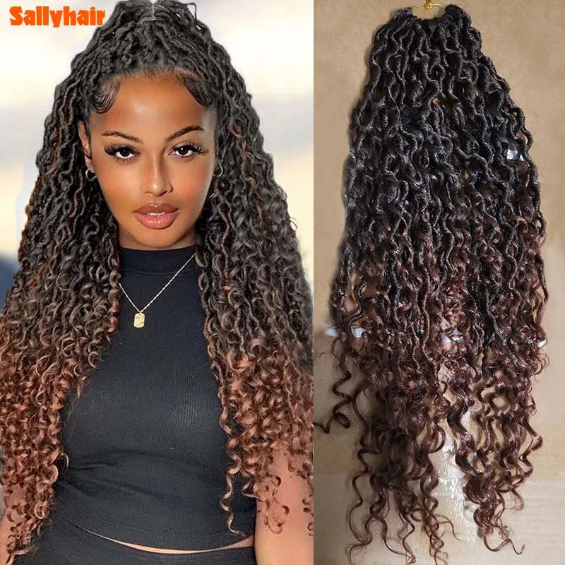 Ombre Marrone Faux Locs Capelli all'uncinetto 24 Diosa River Locs Trecce all'uncinetto Capelli ricci Estremà dei capelli Estensioni dei capelli intrecciati sintetici  200165144