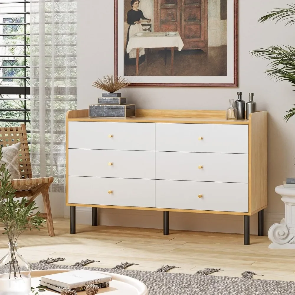 6-Drawer Natural Wood Dresser 6