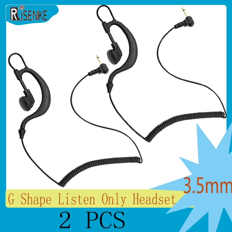 RISENKE-G-Shape Earpiece with 3.5mm Plug,Listen Only Radio Receiver,Earpiece Headset for Motorola Baofeng Transceiver,2Pcs