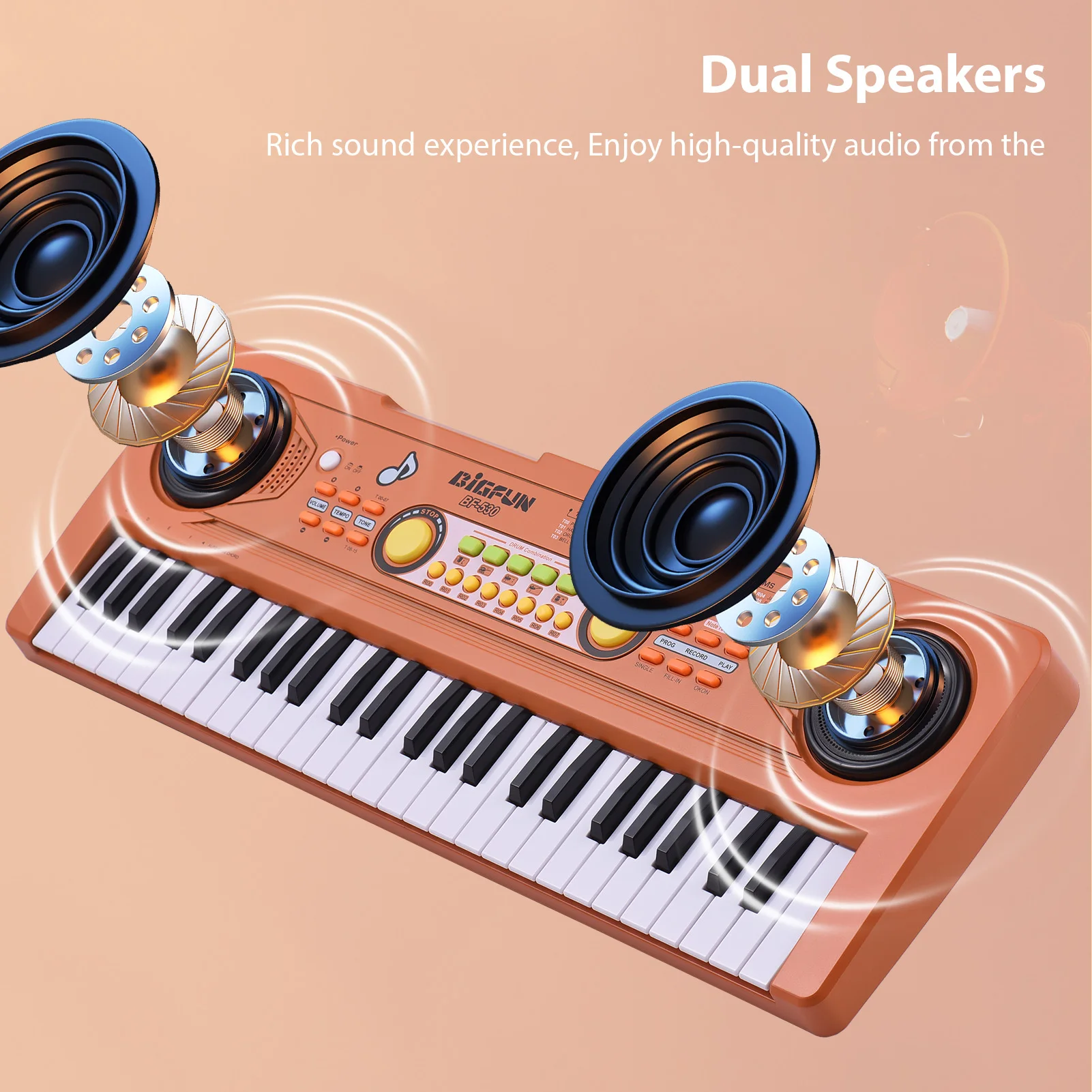BIGFUN Keyboards Piano 49 Key Portable Electronic Keyboard Piano 16 Tones 8 Rhythms 5 Percussion 6 Demos Dual Speaker Musical