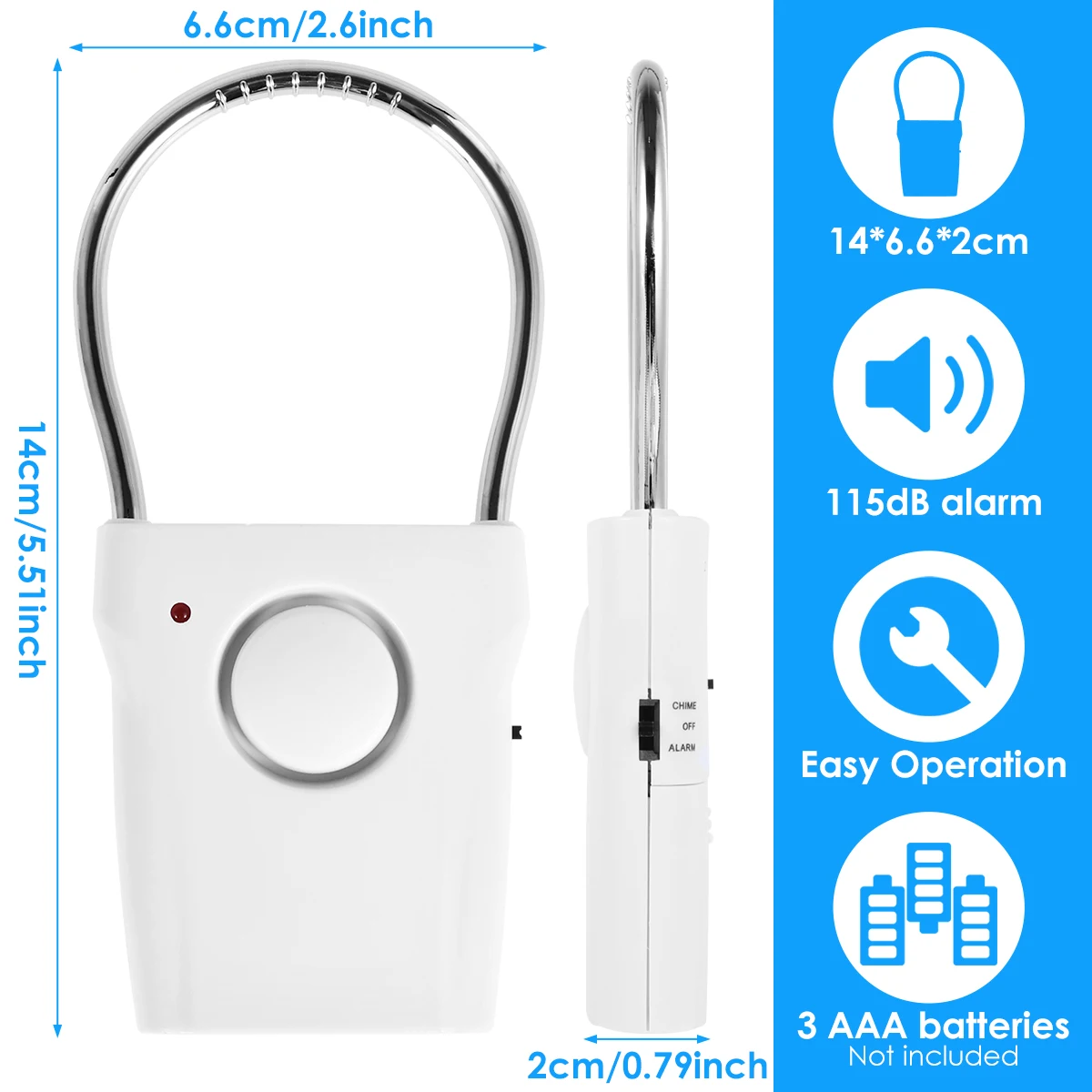 Door Handle Alarm 110dB Door Security Alarm with Adjustable Settings Portable Equipment Battery Operated for Home