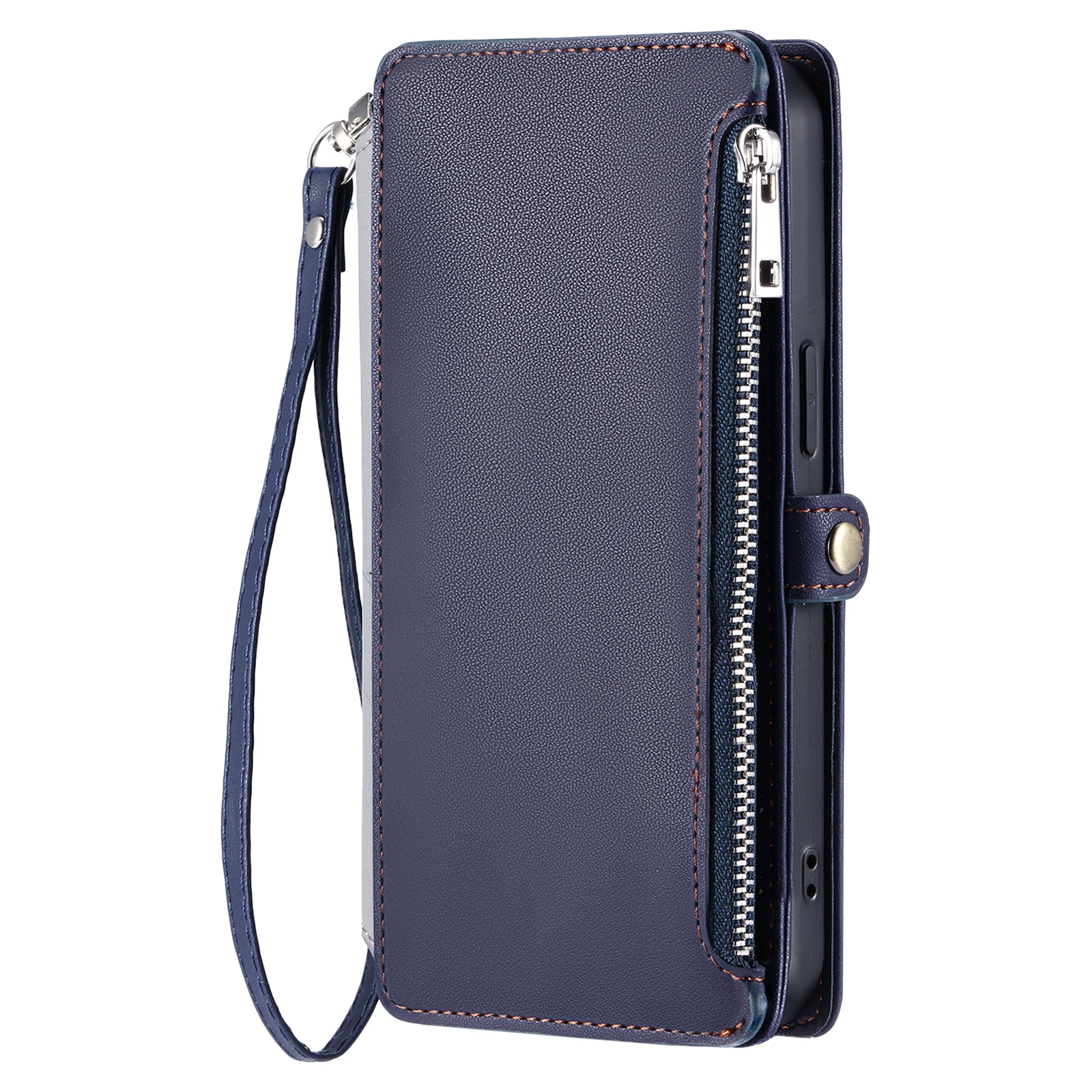Zipper Wallet Flip Case with Card Slots and Strap - Premium Back Cover