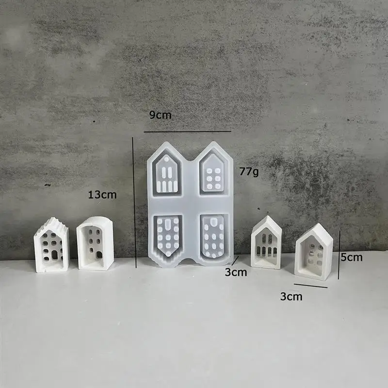 Silicone Mold 4-piece European Style House Silicone Mold Scale Atmosphere Decoration Lighting House Gypsum Drip Mold Aromatherapy Candle Mould