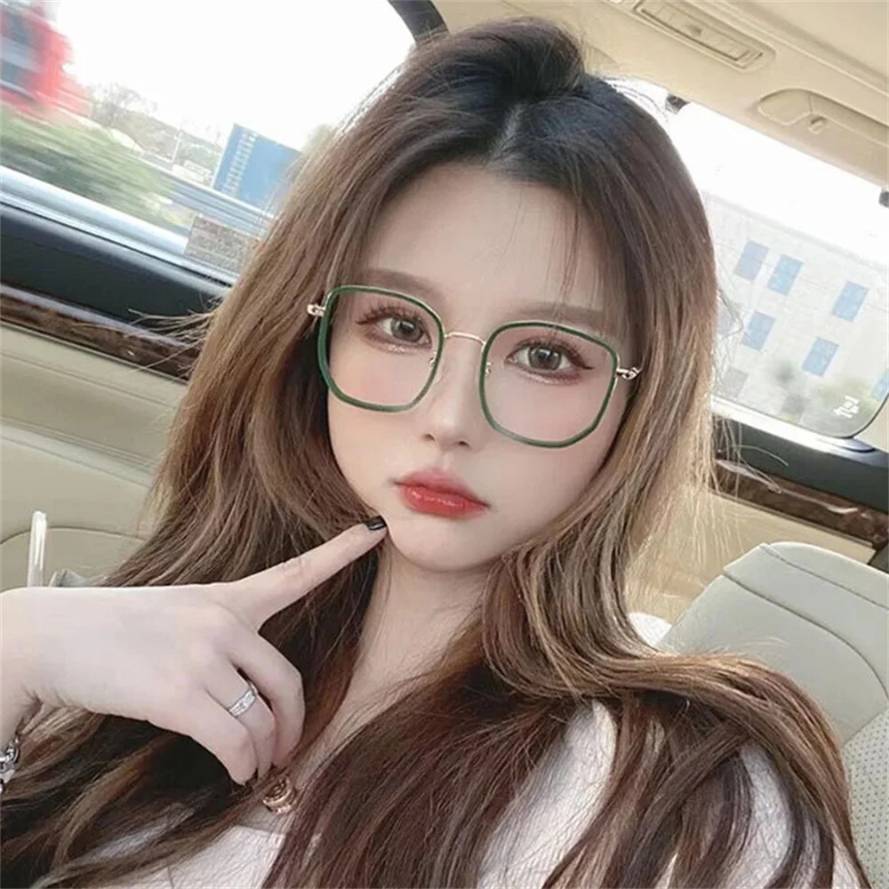 Myopia Glasses Elbru Oversized Square Myopia Glasses Women Men Fashion Block Blue Light