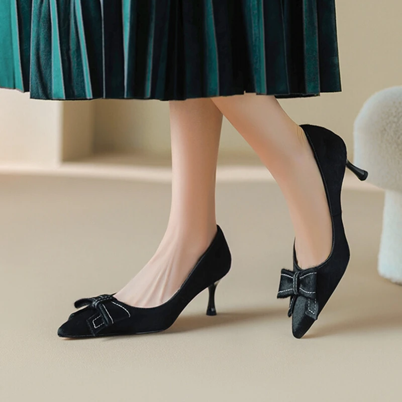 

NEW Spring/Summer Women Pumps Pointed Toe Thin Heel Shoes for Women Horsehair High Heels Butterfly-knot Lady Shoes Party Shoes