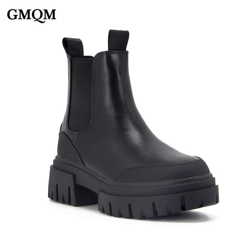 

GMQM FashionWomen Chelsea Boots Winter Warm Ankle Boots Classic Platform Thick Sole Slip-On Shoes Snow Gothic Shoes Office Lady
