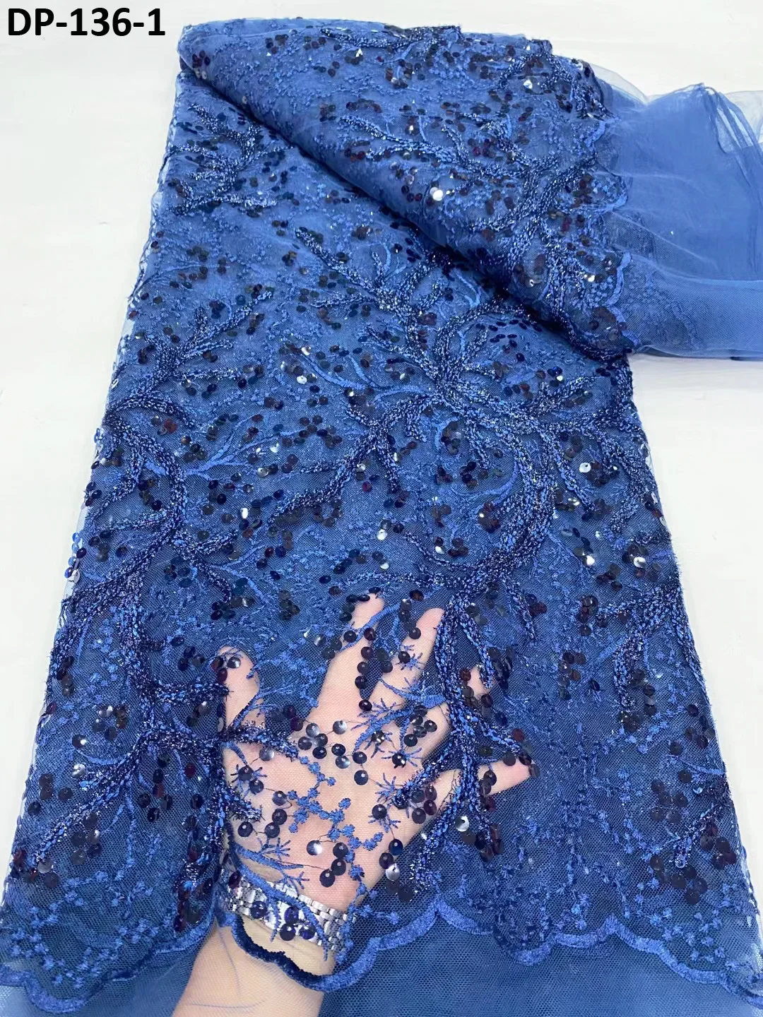 

Синие африканские блестки, кружевная ткань, эксклюзивная Свадебная фототкань для женщин, 5 ярдов, нигерийская сетчатая кружевная ткань с вышивкой