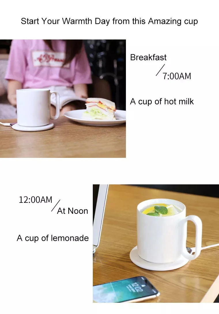 This self-heating mug system double as a wireless phone charger