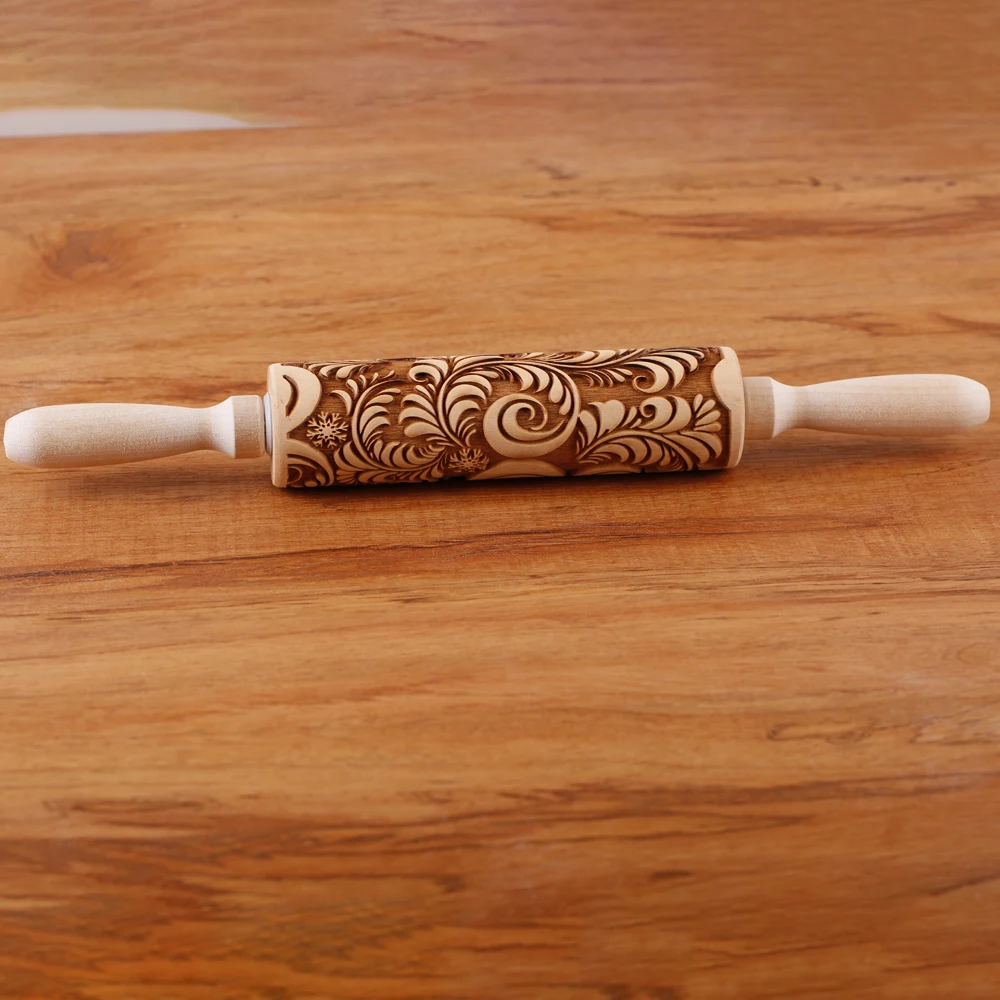 Description Picture 2 of itemArjmide 35X4.5CM Deep Engraved Wooden Rose Flower Embossed Rolling Pin for Baking 3D Cookies Mold Tools ZM153
