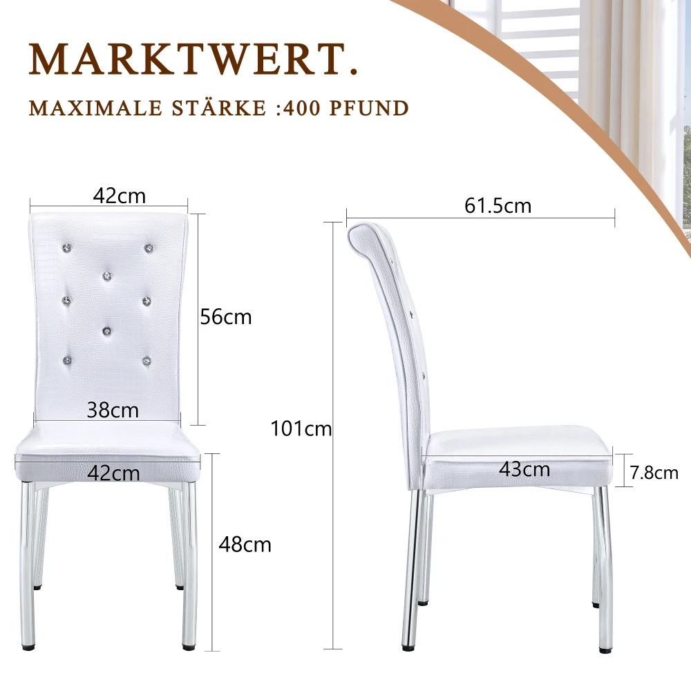 2er-Set, gepolsterte Retro-Esszimmerstühle mit Alligatorleder, mit Kristallschnallendesign und Kunstlederdesign, Eleganz – Detail 32