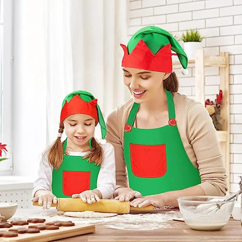 

2Pcs/Set Christmas Adult Halter Bell Wave Hem Elf Apron Santa Claus Hat Xmas Party Chef Cooking Restaurant Accessories