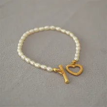

2022 Europe and America Romantic OT Buckle Freshwater Pearl Heart Pendant Necklace Bracelet Women Sexy Party Necklace Bracelet